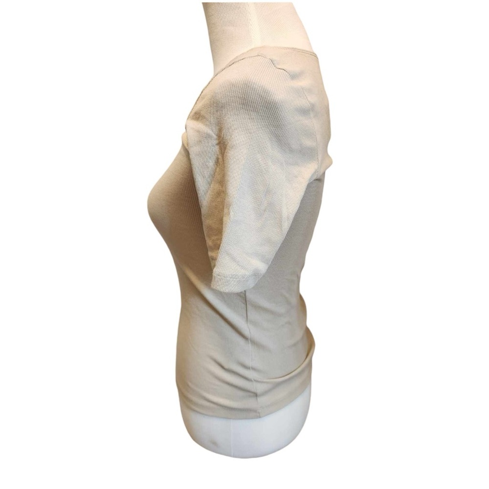 B2G1 FREE! Cream Ribbed Henley Short Sleeve Top - Picture 2 of 3